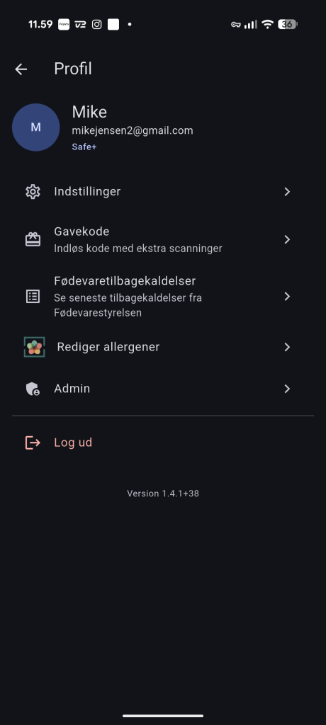 Allegre Brugermenu